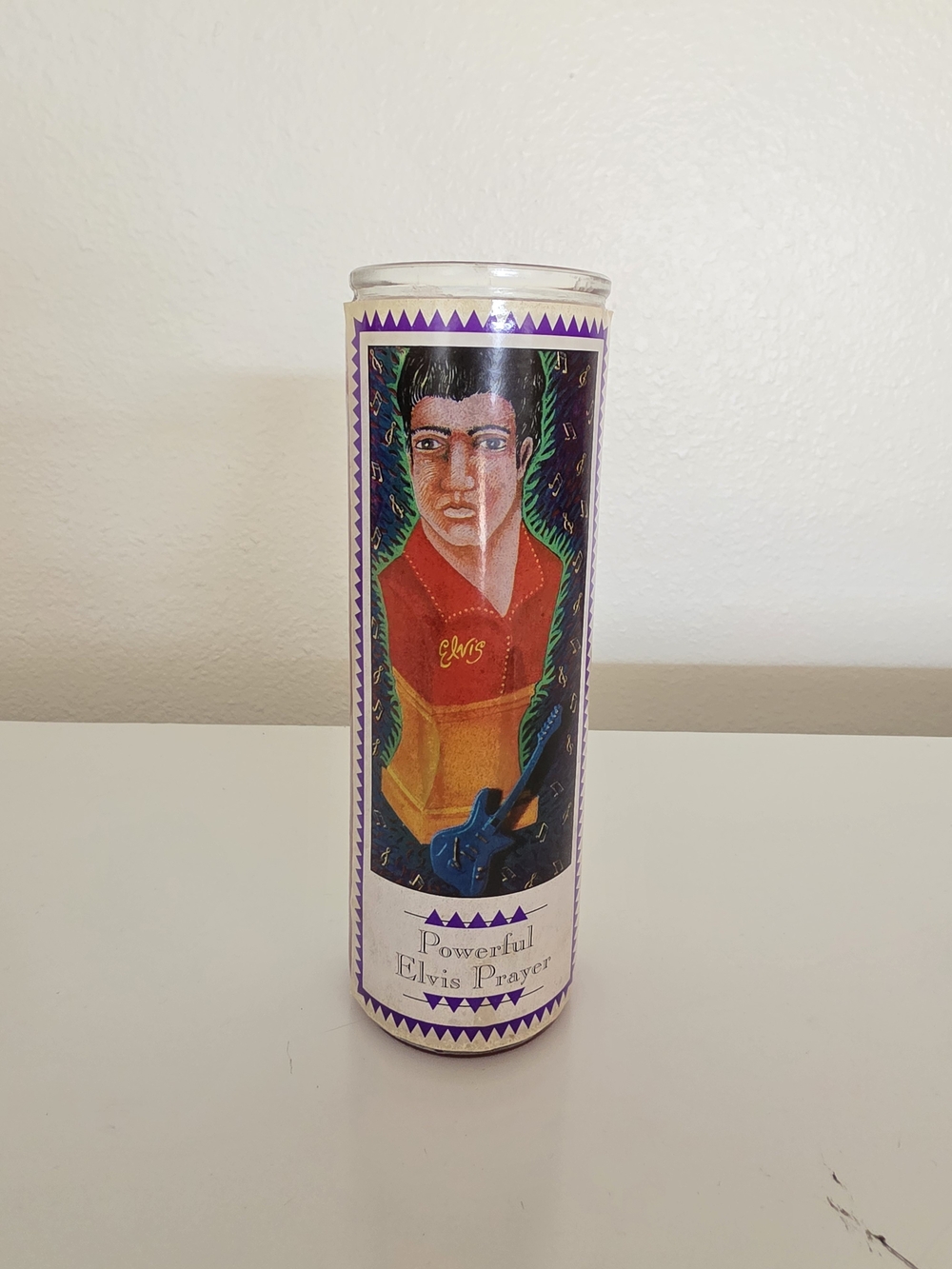 Decorative Elvis Prayer Candle - Multicolored Glass Jar